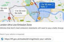谷歌地图提示用户将会进入需要收费或罚款的低排放区