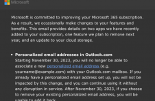 微软将终止向Microsoft365订阅用户提供个性化电子邮件地址